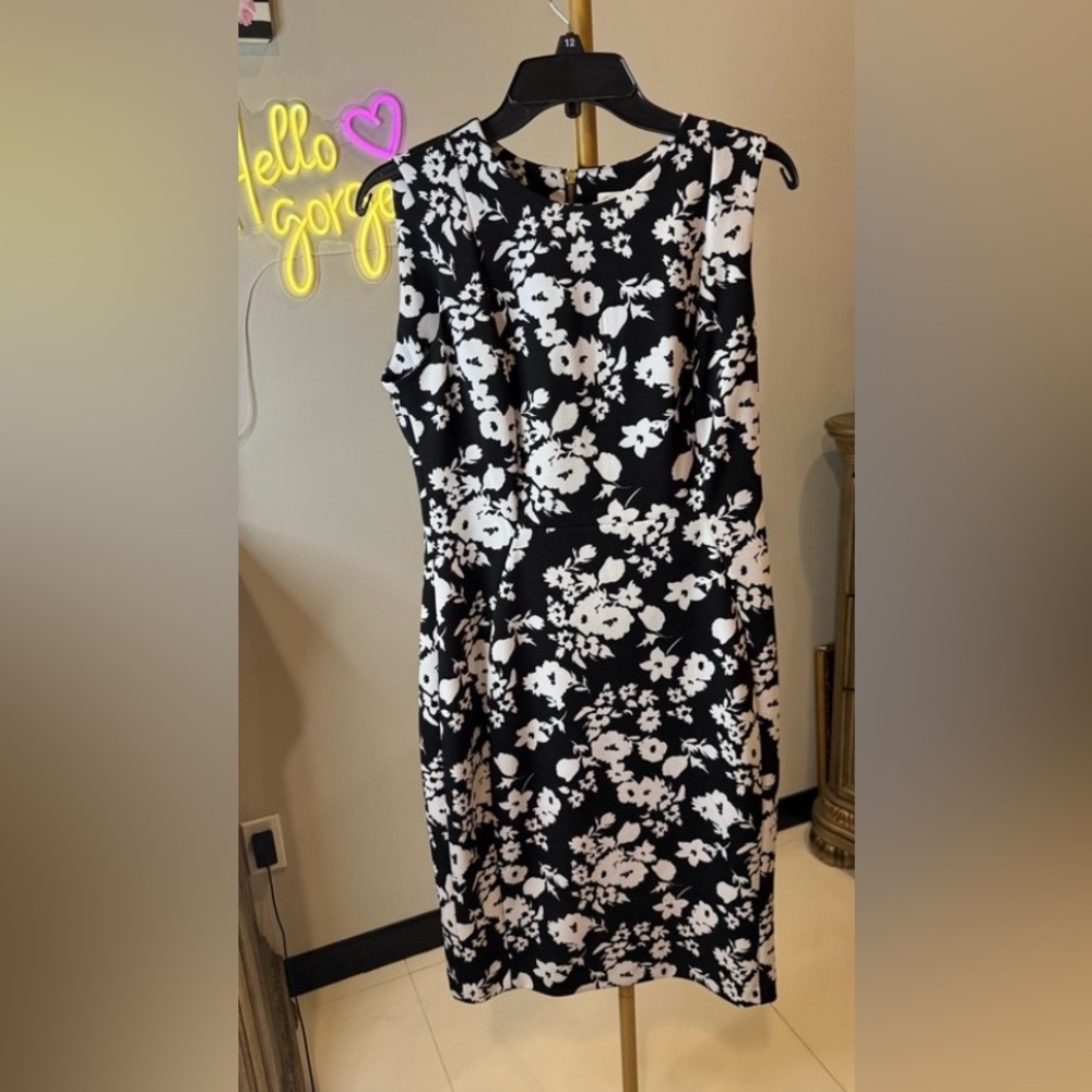 Calvin Klein Black and White Sheath Midi Dress